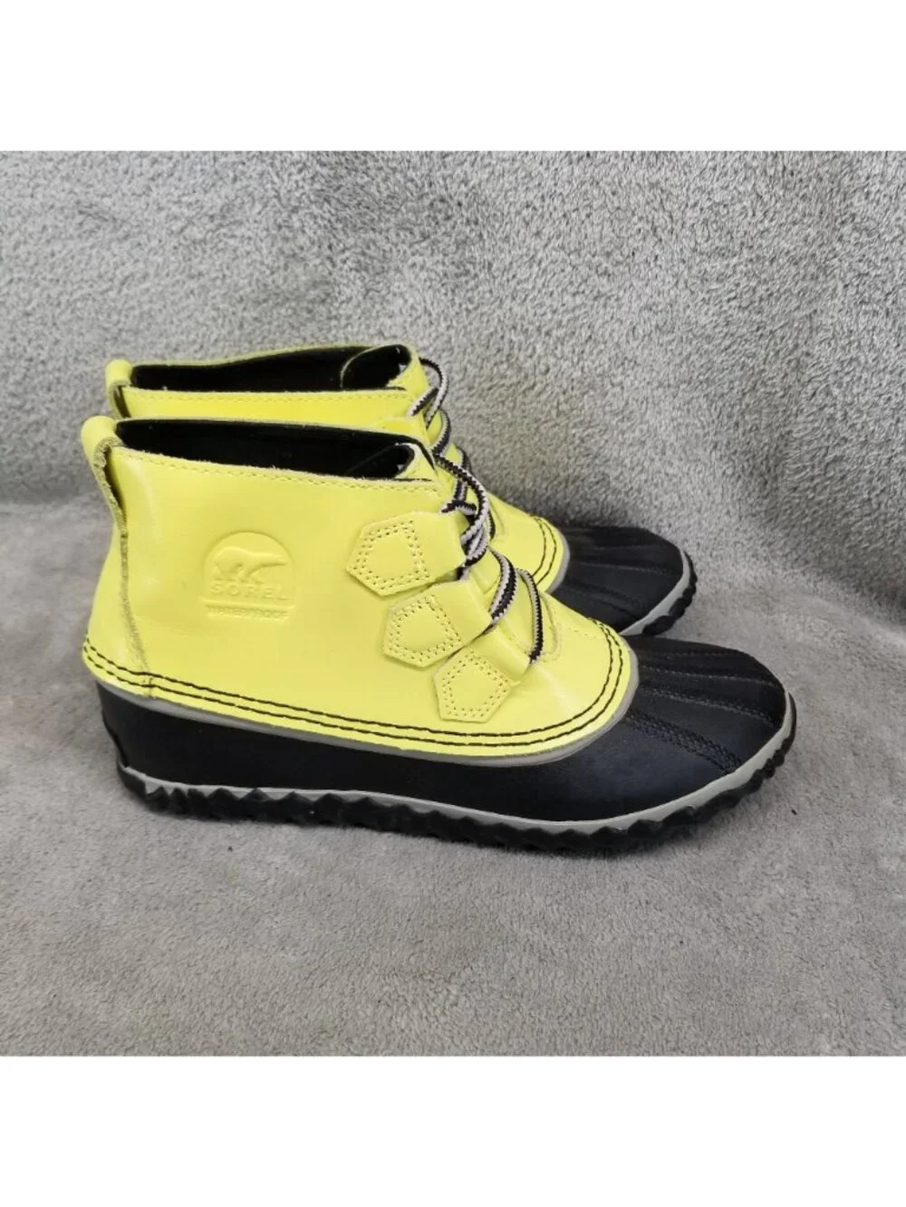 Sorel Shoes Womens Size 5.5 Out N About Yellow Leather Rubber Lace Up Rain Boots